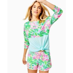 NWT Lilly Pulitzer Seasalt Blue Fruity Flamingo Knit Pajama Short M